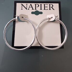 NAPIER Mod/Contemporary Shiny Silver 1.5" Hoop Earrings**NEW!